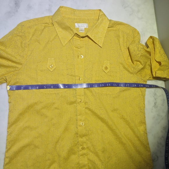 Christopher & Banks Button Tab Sleeve Top / Yellow Floral Pattern Shirt - Picture 12 of 12